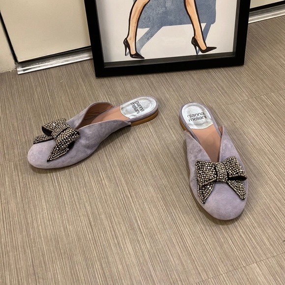 Gianna Meliani lavender embellished bow mules 38 - Picture 1 of 12